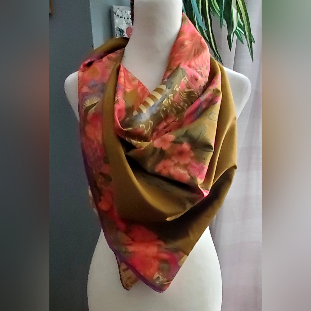 Silk Floral Scarf in Pink and Brown